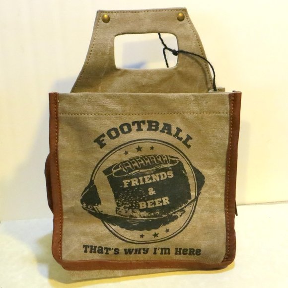 Mona B New With Tag Football Tote Bag "Friends And Beer Thats's Why I'm … - Picture 1 of 7